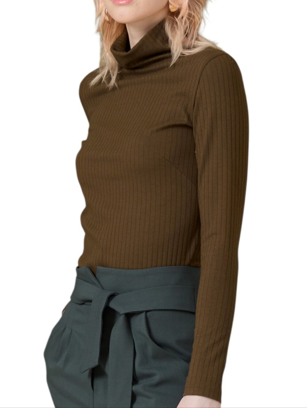 Cokluch Kim Sweater Women Small Green Ribbed Turtleneck